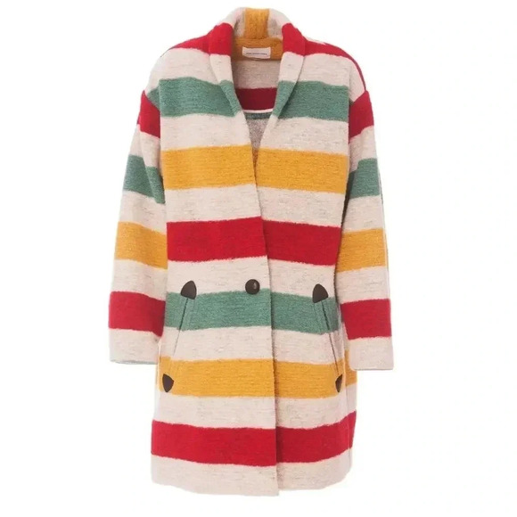 Isabel Marant Etoile Womens Multicolor Gabrie Striped Wool Coat Jacket S… - Picture 3 of 16